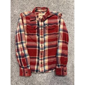 Abercrombie Flannel Shirt Kids L Red Plaid Muscle Fit Long Sleeve Button Down